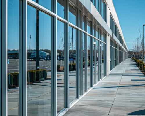 Reflective storefront windows after professional window cleaning